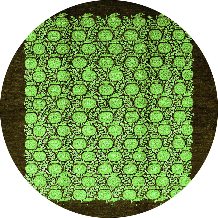 Round Machine Washable Oriental Green Industrial Area Rugs, wshurb2889grn