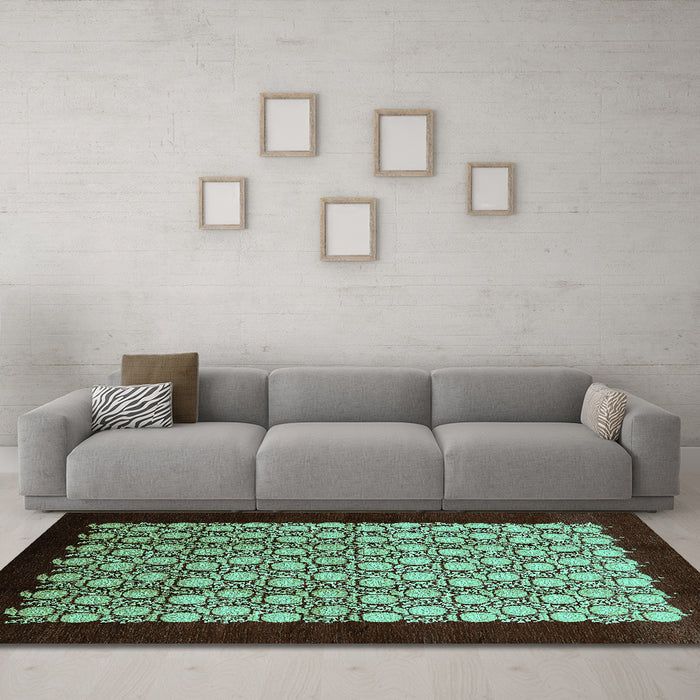 Machine Washable Oriental Turquoise Industrial Area Rugs in a Living Room,, wshurb2889turq