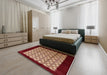 Mid-Century Modern Brown Sand Brown Oriental Rug in a Bedroom, urb2889