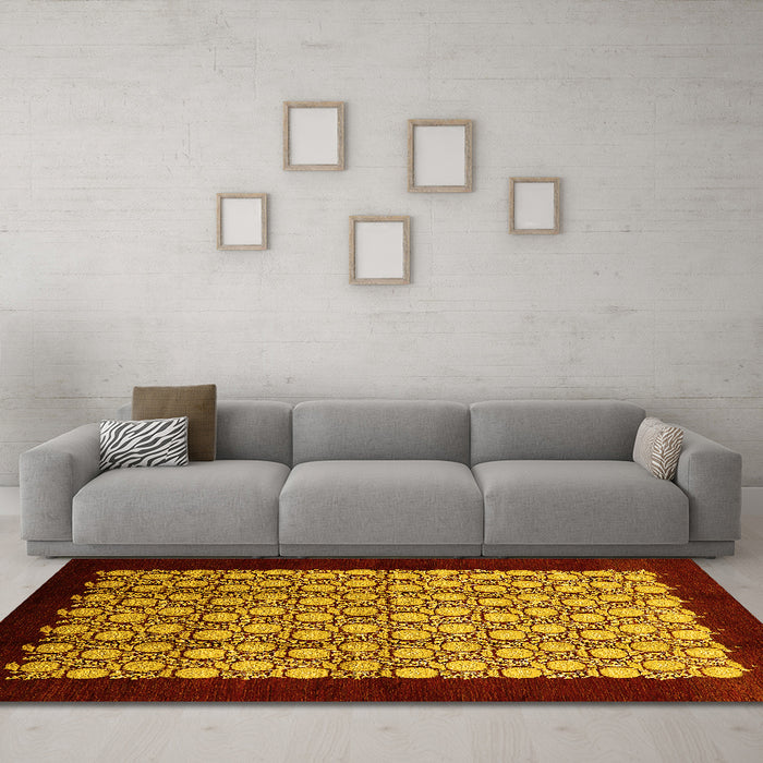 Machine Washable Oriental Yellow Industrial Rug in a Living Room, wshurb2889yw