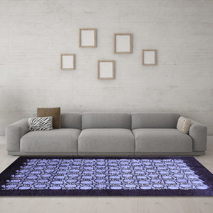 Machine Washable Oriental Blue Industrial Rug in a Living Room, wshurb2889blu