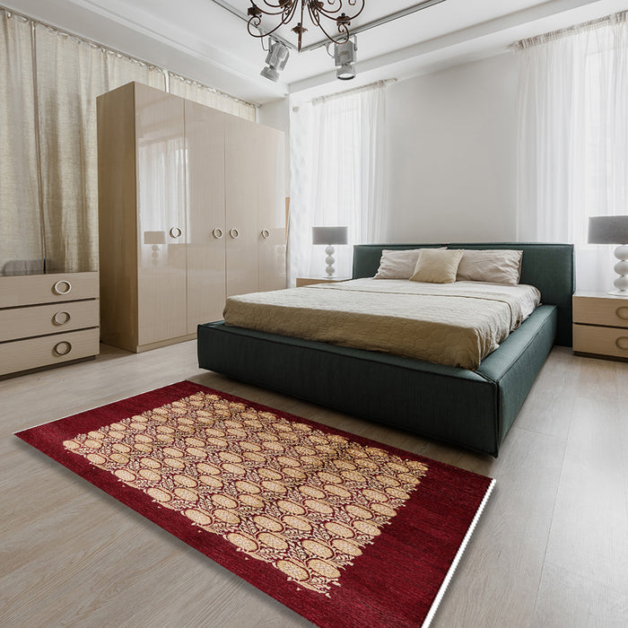 Machine Washable Industrial Modern Brown Sand Brown Rug in a Bedroom, wshurb2889