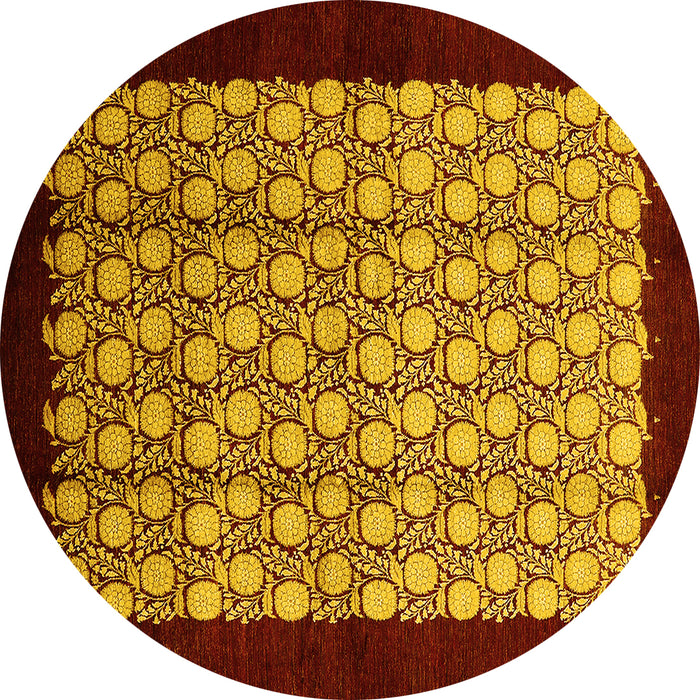 Round Machine Washable Oriental Yellow Industrial Rug, wshurb2889yw