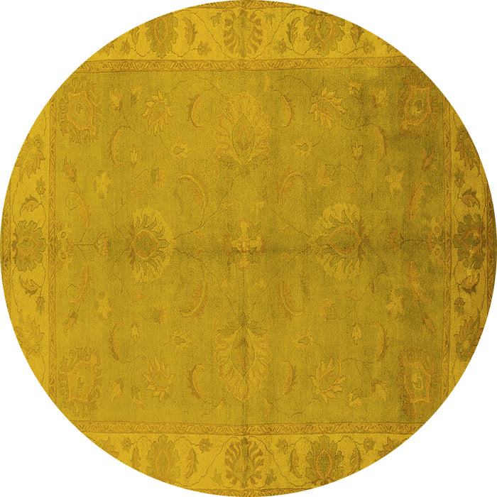 Round Machine Washable Oriental Yellow Traditional Rug, wshurb2890yw