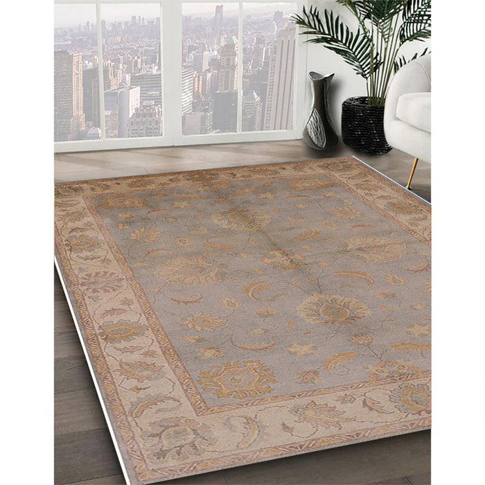 Mid-Century Modern Dark Almond Brown Oriental Rug in Family Room, urb2890