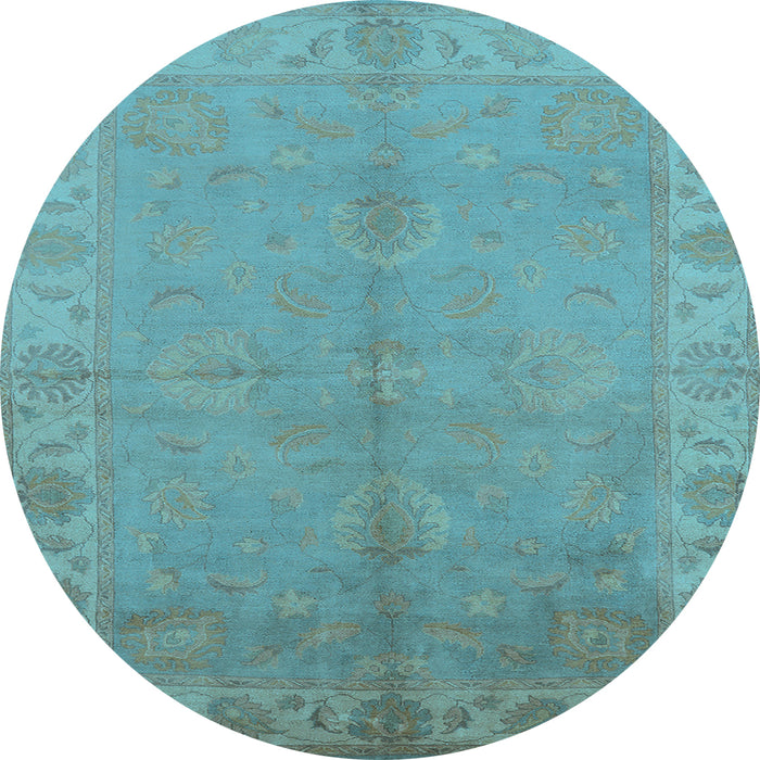 Round Oriental Light Blue Traditional Rug, urb2890lblu