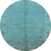 Round Oriental Light Blue Traditional Rug, urb2890lblu