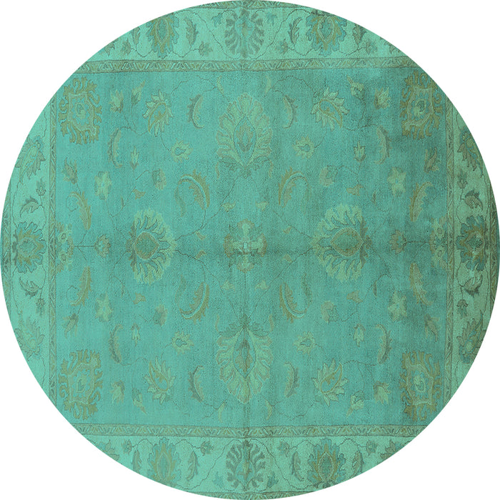 Round Oriental Turquoise Traditional Rug, urb2890turq