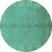 Round Oriental Turquoise Traditional Rug, urb2890turq