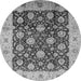 Round Machine Washable Oriental Gray Traditional Rug, wshurb2891gry