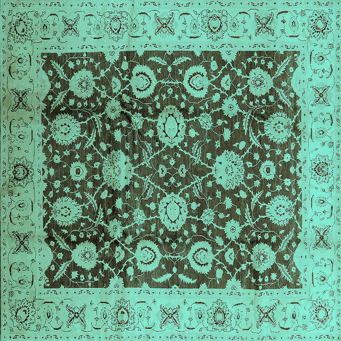 Square Oriental Turquoise Traditional Rug, urb2891turq
