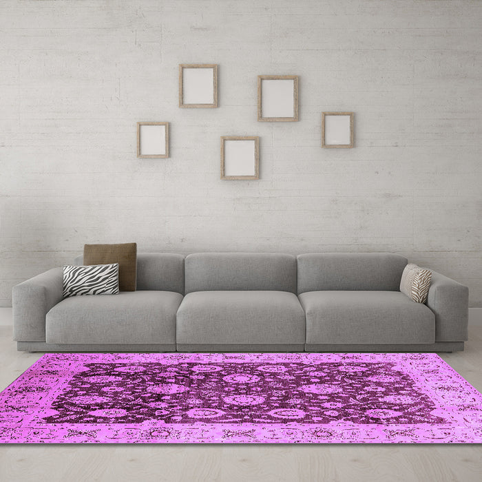 Machine Washable Oriental Purple Traditional Area Rugs in a Living Room, wshurb2891pur