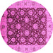 Round Machine Washable Oriental Pink Traditional Rug, wshurb2891pnk