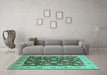 Machine Washable Oriental Turquoise Traditional Area Rugs in a Living Room,, wshurb2891turq