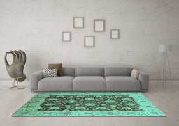 Machine Washable Oriental Turquoise Traditional Area Rugs in a Living Room,, wshurb2891turq