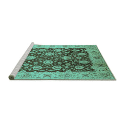Sideview of Machine Washable Oriental Turquoise Traditional Area Rugs, wshurb2891turq