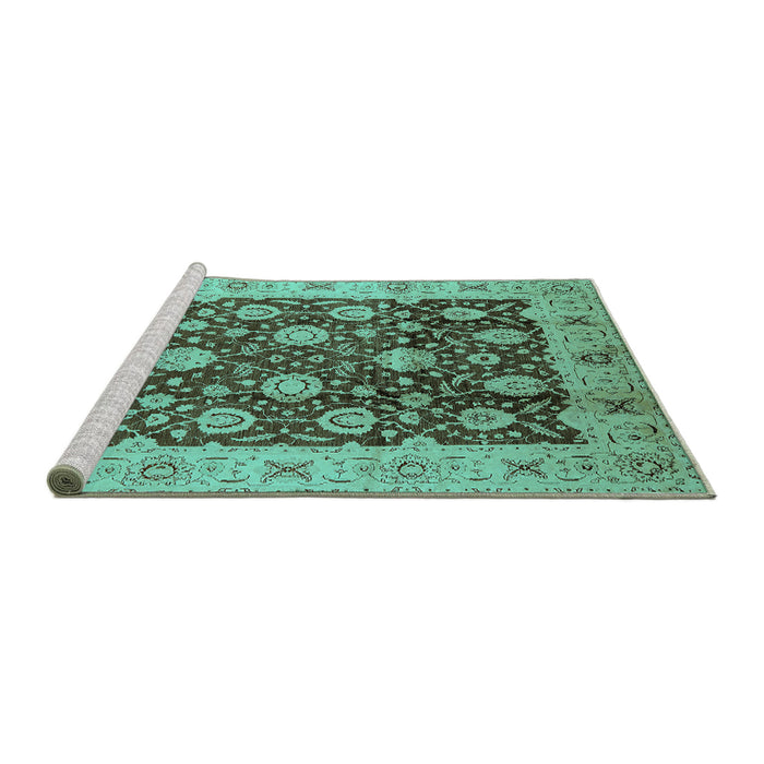 Sideview of Machine Washable Oriental Turquoise Traditional Area Rugs, wshurb2891turq
