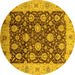 Round Machine Washable Oriental Yellow Traditional Rug, wshurb2891yw