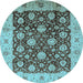 Round Machine Washable Oriental Light Blue Traditional Rug, wshurb2891lblu