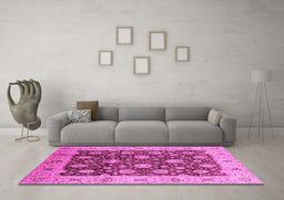 Machine Washable Oriental Pink Traditional Rug in a Living Room, wshurb2891pnk