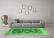 Machine Washable Oriental Emerald Green Traditional Area Rugs in a Living Room,, wshurb2891emgrn