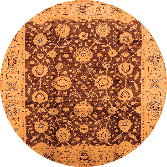 Round Machine Washable Oriental Orange Traditional Area Rugs, wshurb2891org