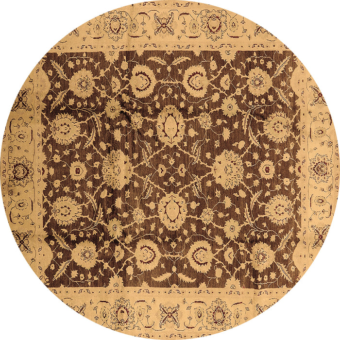 Round Oriental Brown Traditional Rug, urb2891brn