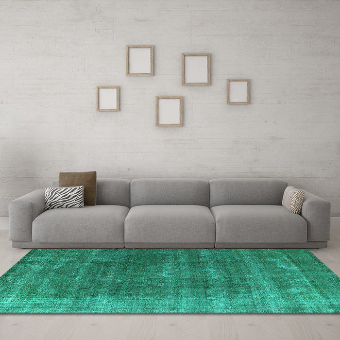 Machine Washable Oriental Turquoise Industrial Area Rugs in a Living Room,, wshurb2892turq