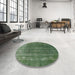 Round Mid-Century Modern Forest Green Oriental Rug in a Office, urb2892