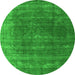 Round Machine Washable Oriental Green Industrial Area Rugs, wshurb2892grn