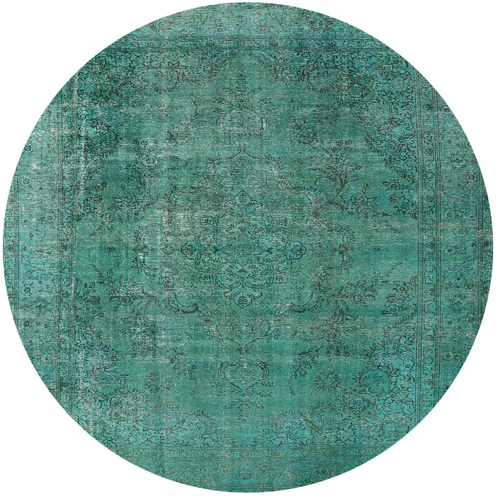 Round Mid-Century Modern Sea Green Oriental Rug, urb2893