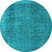 Round Machine Washable Oriental Light Blue Industrial Rug, wshurb2893lblu