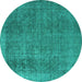 Round Oriental Turquoise Industrial Rug, urb2893turq