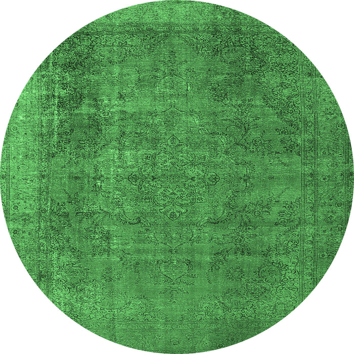 Round Machine Washable Oriental Emerald Green Industrial Area Rugs, wshurb2893emgrn