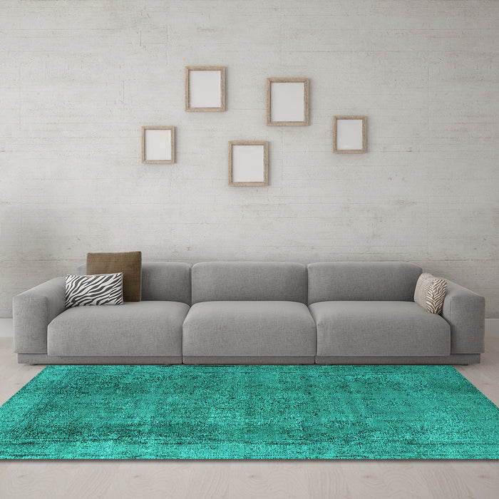 Machine Washable Oriental Turquoise Industrial Area Rugs in a Living Room,, wshurb2893turq
