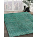 Mid-Century Modern Sea Green Oriental Rug in Family Room, urb2893