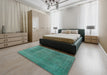 Mid-Century Modern Sea Green Oriental Rug in a Bedroom, urb2893