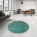 Round Machine Washable Industrial Modern Sea Green Rug in a Office, wshurb2893