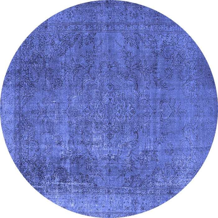 Round Machine Washable Oriental Blue Industrial Rug, wshurb2893blu