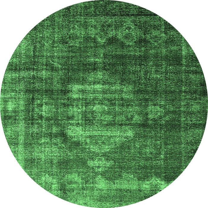 Round Oriental Emerald Green Industrial Rug, urb2894emgrn