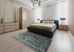 Mid-Century Modern Gunmetal Gray Oriental Rug in a Bedroom, urb2894