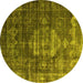 Round Machine Washable Oriental Yellow Industrial Rug, wshurb2894yw