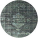 Round Mid-Century Modern Gunmetal Gray Oriental Rug, urb2894