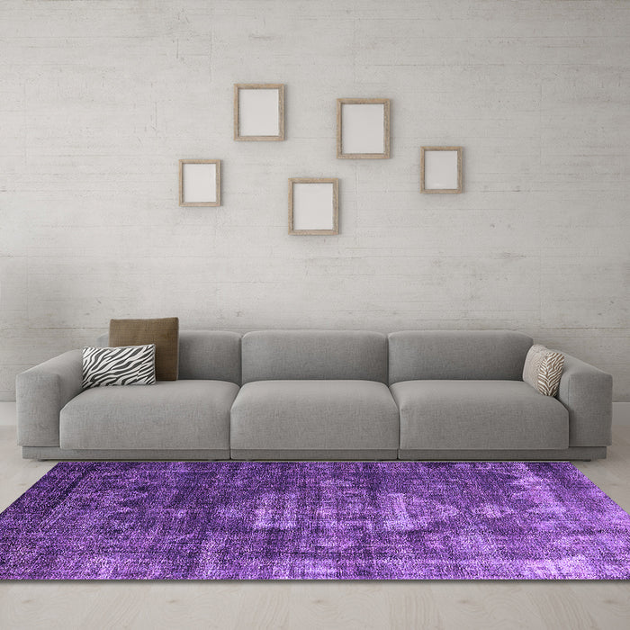 Machine Washable Oriental Purple Industrial Area Rugs in a Living Room, wshurb2894pur