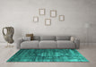 Machine Washable Oriental Turquoise Industrial Area Rugs in a Living Room,, wshurb2894turq