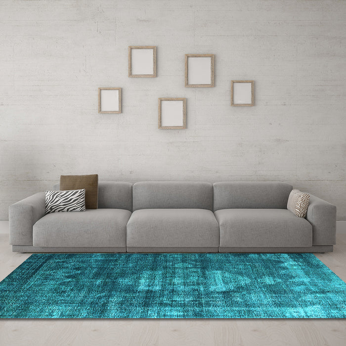 Machine Washable Oriental Light Blue Industrial Rug in a Living Room, wshurb2894lblu