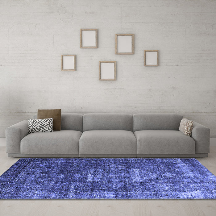 Machine Washable Oriental Blue Industrial Rug in a Living Room, wshurb2894blu