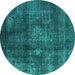 Round Machine Washable Oriental Turquoise Industrial Area Rugs, wshurb2895turq
