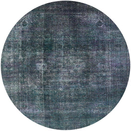 Round Mid-Century Modern Dark Blue Grey Blue Oriental Rug, urb2895