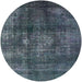 Round Mid-Century Modern Dark Blue Grey Blue Oriental Rug, urb2895